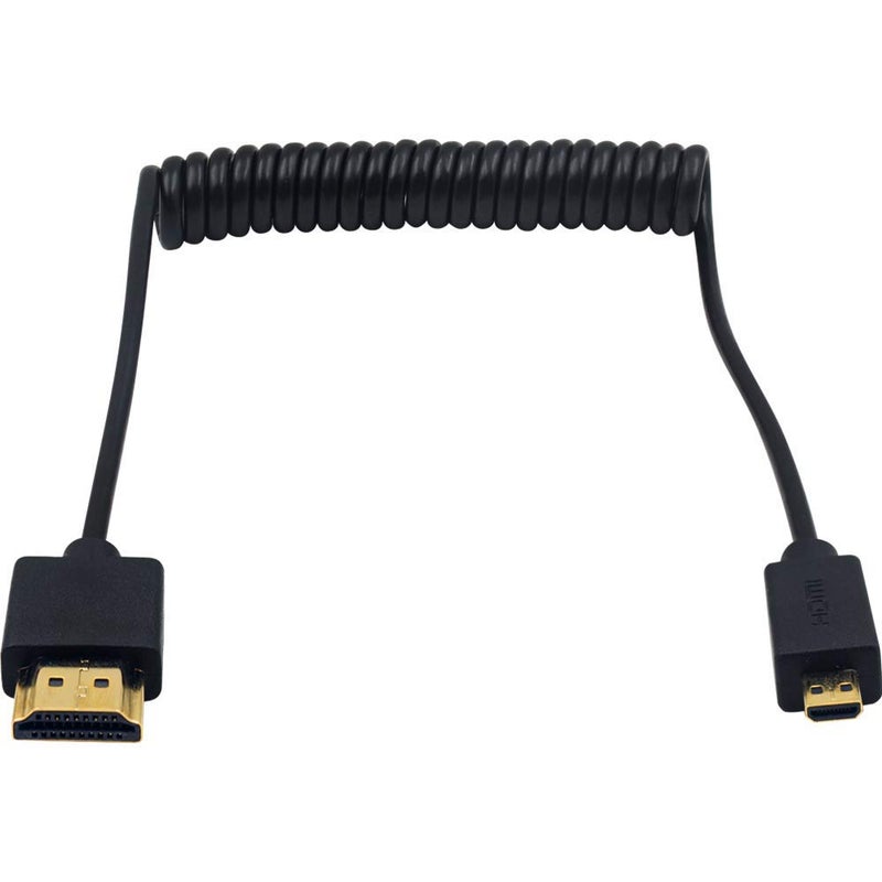 Duttek Micro HDMI to HDMI Coiled Cable 1FT-4FT, 4K@60Hz HDMI to Micro HDMI Adapter Cable Extreme Slim/Thin, 3D for Camera, DSLRs, Camcorders, Portable Screens, Raspberry Pi 5 4, GoPro Hero 7/6 - Image 1